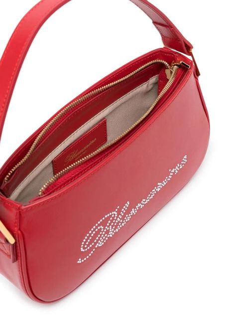 Blumarine rhinestone-logo leather shoulder bag - Red