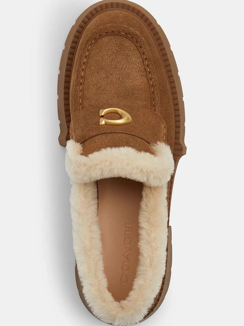 Coach mokasyny zamszowe Leah Platform damskie kolor brązowy na koturnie CCH84