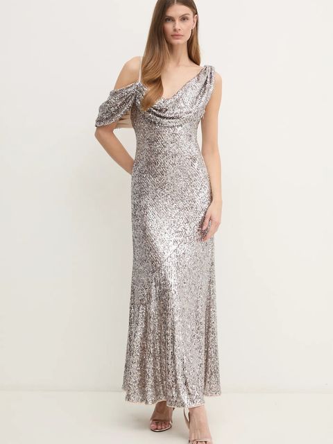 DIANE VON FURSTENBERG sukienka kolor srebrny maxi rozkloszowana DVFGL4S010