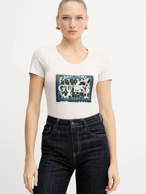 Guess t-shirt ANIMALIER damski kolor beżowy W5YI27 J1314 - zdjęcie produktu nr 1