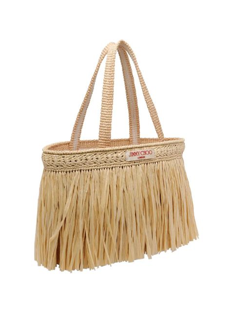 Jimmy Choo fringed-detail raffia beach bag - Neutrals