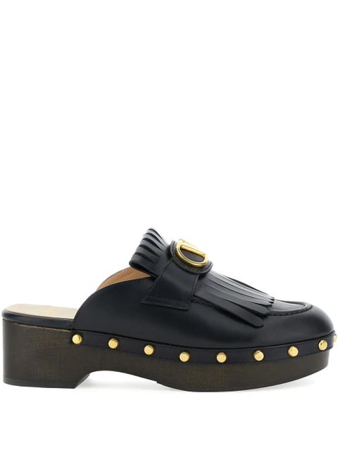 Valentino Garavani V-logo Signature fringed mules - Black - zdjęcie produktu nr 1