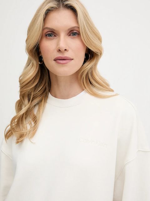 Calvin Klein bluza bawełniana damska kolor beżowy z aplikacją LV044C209G