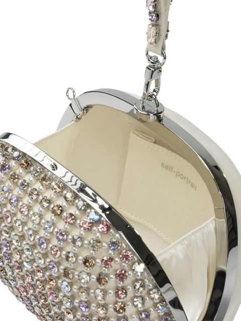 Self-Portrait crystal-embellished clutch bag - White
