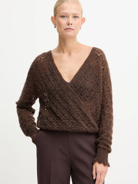 Twinset sweter z dodatkiem moheru damski kolor brązowy lekki 252TT3200 - zdjęcie produktu nr 1