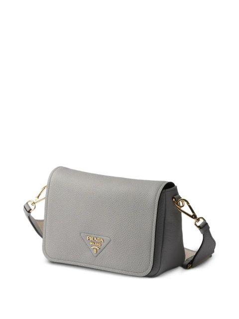 Prada logo-plaque flap leather shoulder bag - Grey
