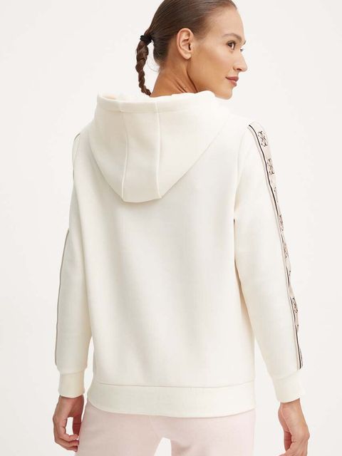 Guess bluza CARLA damska kolor beżowy z kapturem z aplikacją V4YQ11 KB3P2