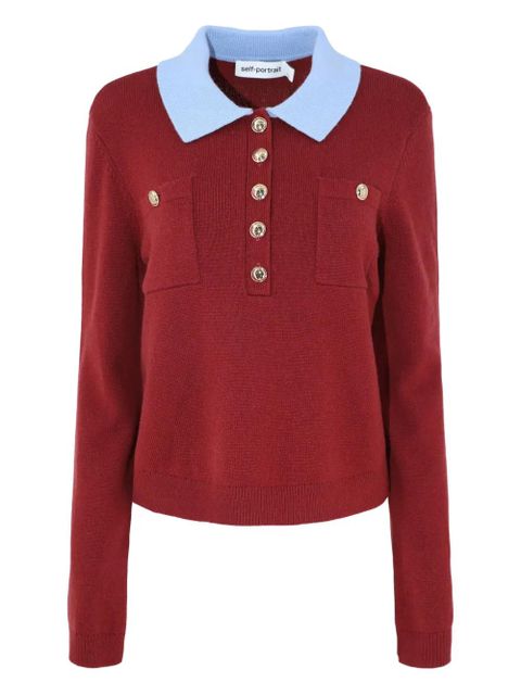 Self-Portrait patch-pockets knitted polo top - Red - zdjęcie produktu nr 1