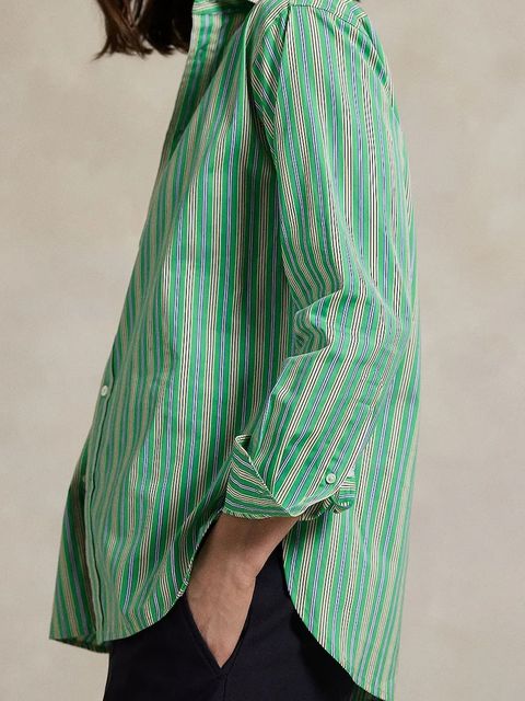 Polo Ralph Lauren koszula bawełniana damska kolor zielony relaxed z kołnierzykiem klasycznym 211910743