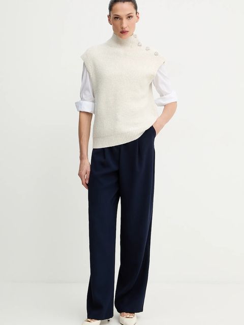 Morgan kamizelka z domieszką wełny damski kolor beżowy z półgolfem MSARA