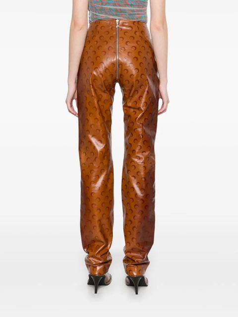 Marine Serre Moon-print leather trousers - Brown