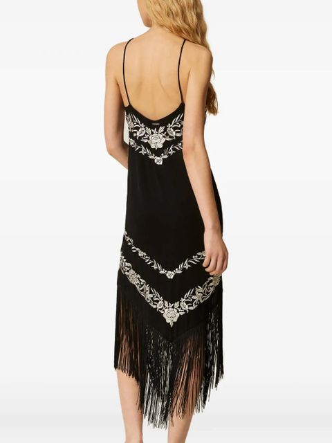 TWINSET flower-embroidered midi dress - Black