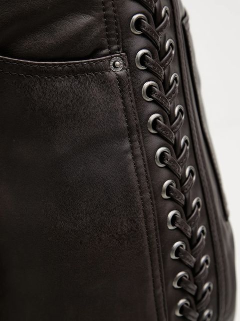 Rotate spodnie skórzane damskie kolor brązowy szerokie high waist 1158191667