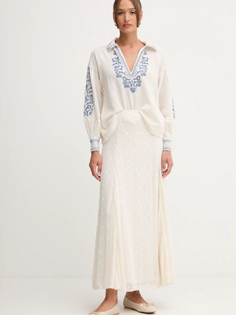 Hoss Intropia bluzka z lnem damska kolor beżowy z aplikacją 6282664 - zdjęcie produktu nr 2