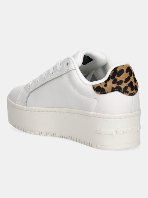 Tommy Jeans sneakersy skórzane TJW FLATFORM LEOPARD SNEAKER damskie kolor biały EN0EN02930