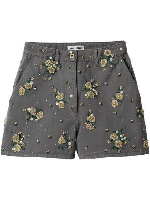 Miu Miu floral-embellished bermuda shorts - Grey - zdjęcie produktu nr 1