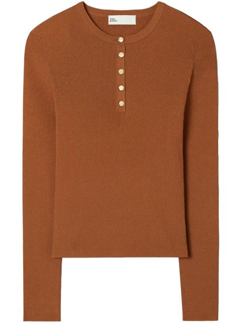 Tory Burch ribbed-knit henley top - Brown - zdjęcie produktu nr 1