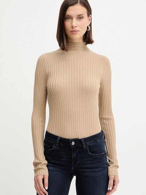 Liu Jo sweter damski kolor beżowy lekki z półgolfem MF5389 MS46J - zdjęcie produktu nr 1