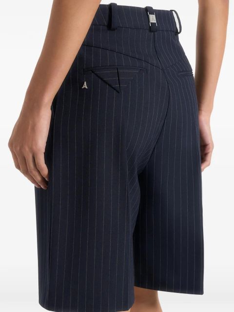 Manière De Voir Lorette pinstripe-print pleated tailored shorts - Blue