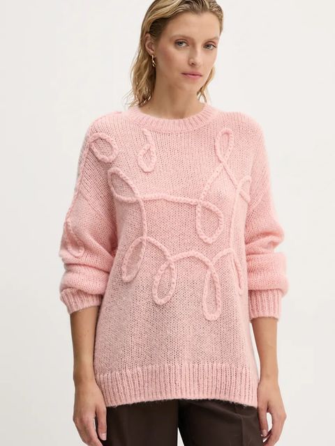 MUNTHE sweter wełniany TAHLIS damski kolor różowy lekki 243160124370 - zdjęcie produktu nr 1