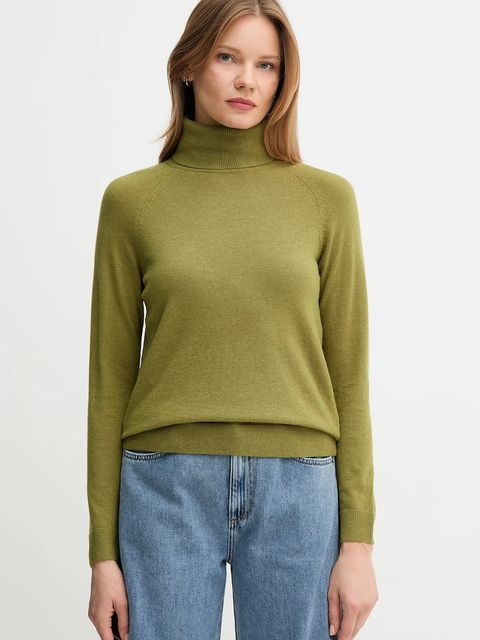 United Colors of Benetton sweter z dodatkiem wełny damski kolor zielony lekki z golfem 1035D2551 - zdjęcie produktu nr 1