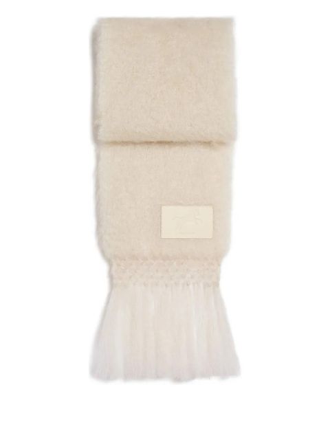 Jil Sander logo-patch fringed scarf - Neutrals - zdjęcie produktu nr 1