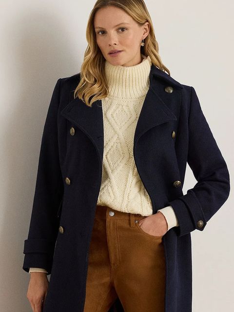 Lauren Ralph Lauren płaszcz z dodatkiem wełny kolor granatowy 297P04150