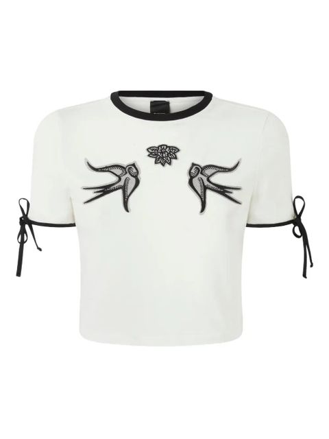 PINKO swallow-embroidered tie-cuff top - White - zdjęcie produktu nr 1