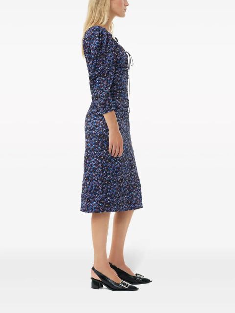 GANNI gathered satin midi dress - Black