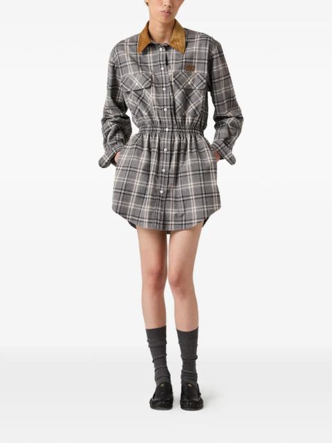 Miu Miu buttoned check-pattern mini dress - Grey