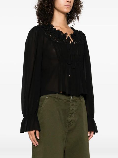 Chloé lace-trimmed pleated blouse - Black - zdjęcie produktu nr 2