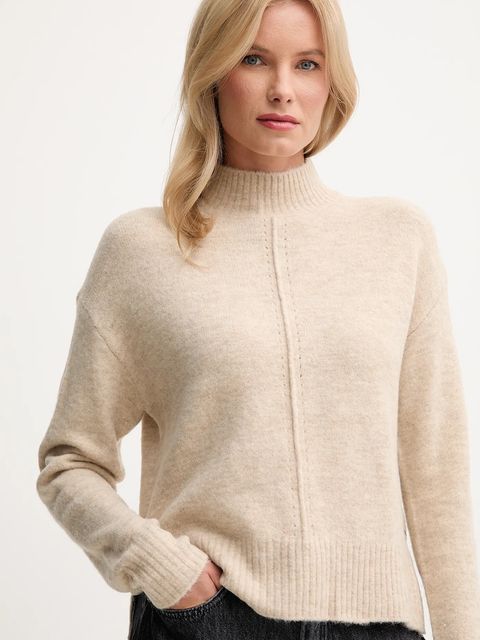 Pepe Jeans sweter z domieszką wełny damski kolor beżowy z półgolfem PL7000032