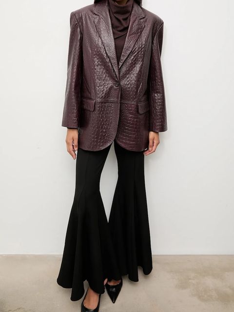 Answear.LAB marynarka skórzana kolor bordowy jednorzędowa gładka