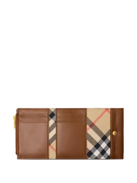 Burberry check-engraved leather wallet - Brown