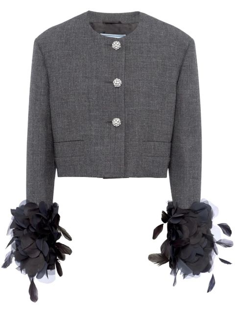Prada feather-trim single-breasted wool jacket - Grey - zdjęcie produktu nr 1