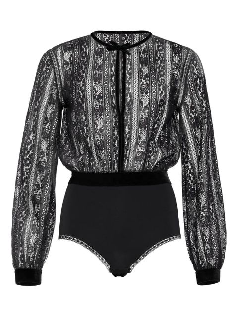 ERES Voltige lace-panel velvet bodysuit - Black - zdjęcie produktu nr 1
