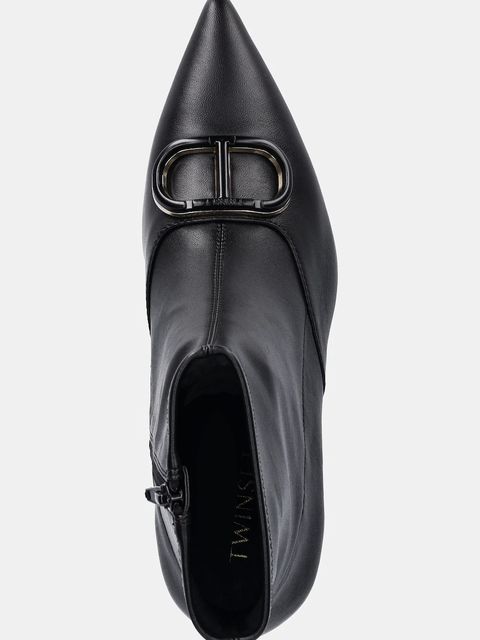 Twinset botki skórzane damskie kolor czarny na szpilce 252TCP034