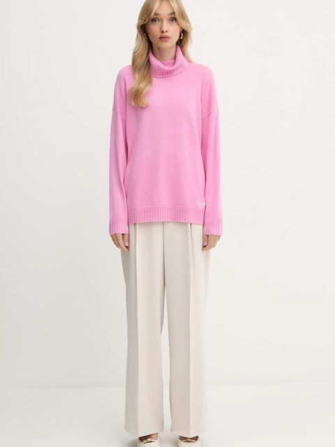 Liu Jo sweter wełniany damski kolor różowy lekki z golfem TF5179.MS026