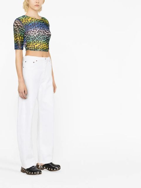 GANNI leopard-print crop T-shirt - Green