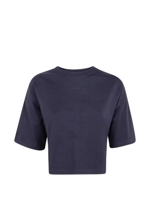 Balmain logo-embroidered cropped T-shirt - Black - zdjęcie produktu nr 1