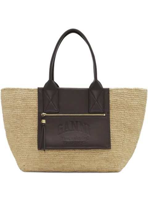 GANNI medium raffia tote bag - Neutrals - zdjęcie produktu nr 1