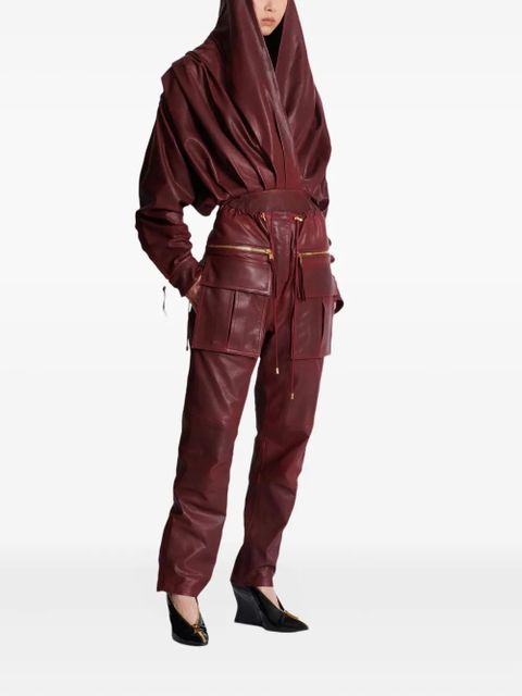 Balmain lambskin leather cargo straight trousers - Red
