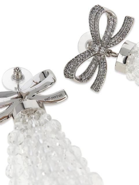 Self-Portrait bow beaded earrings - Silver