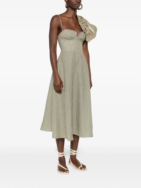 FARM Rio striped leaf-detail midi dress - Neutrals