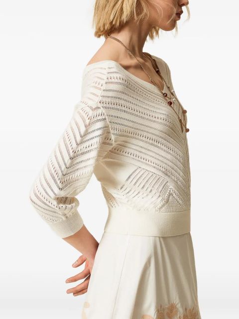 TWINSET V-neck pointelle-knit sweater - White - zdjęcie produktu nr 2