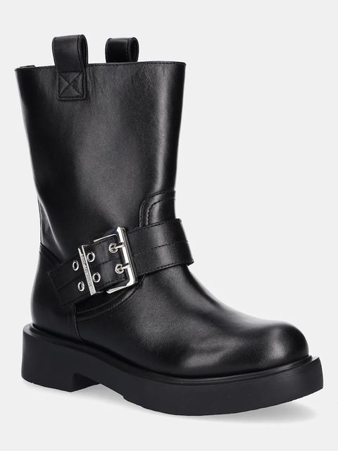 Love Moschino botki skórzane damskie kolor czarny na płaskim obcasie JA24064G1NIA000A - zdjęcie produktu nr 1