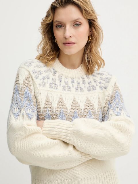 BOSS Orange sweter z dodatkiem wełny damski kolor beżowy 50551269