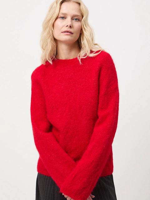 Medicine sweter z wełną alpaki kolor czerwony - zdjęcie produktu nr 2