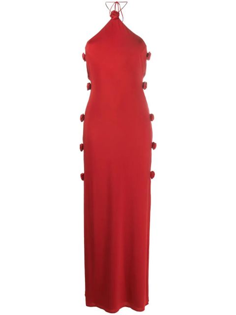 Magda Butrym Rosette floral-detailed halterneck maxi dress - Red - zdjęcie produktu nr 1
