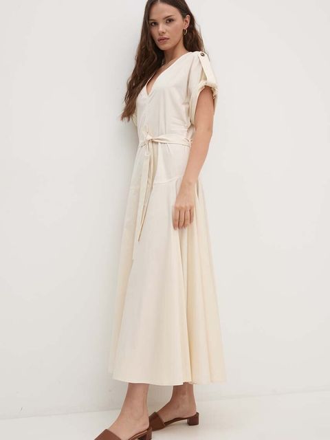 Sandro Ferrone sukienka bawełniana kolor beżowy maxi rozkloszowana SFS31XBDSALE